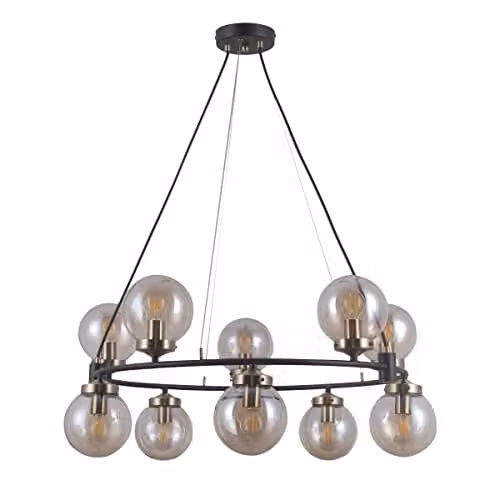 Netlighting Italux Galvez Industrial Retro 10 Light Globe Pendant Ceiling Light in Black with Transparent Glass Spheres and E14 Base