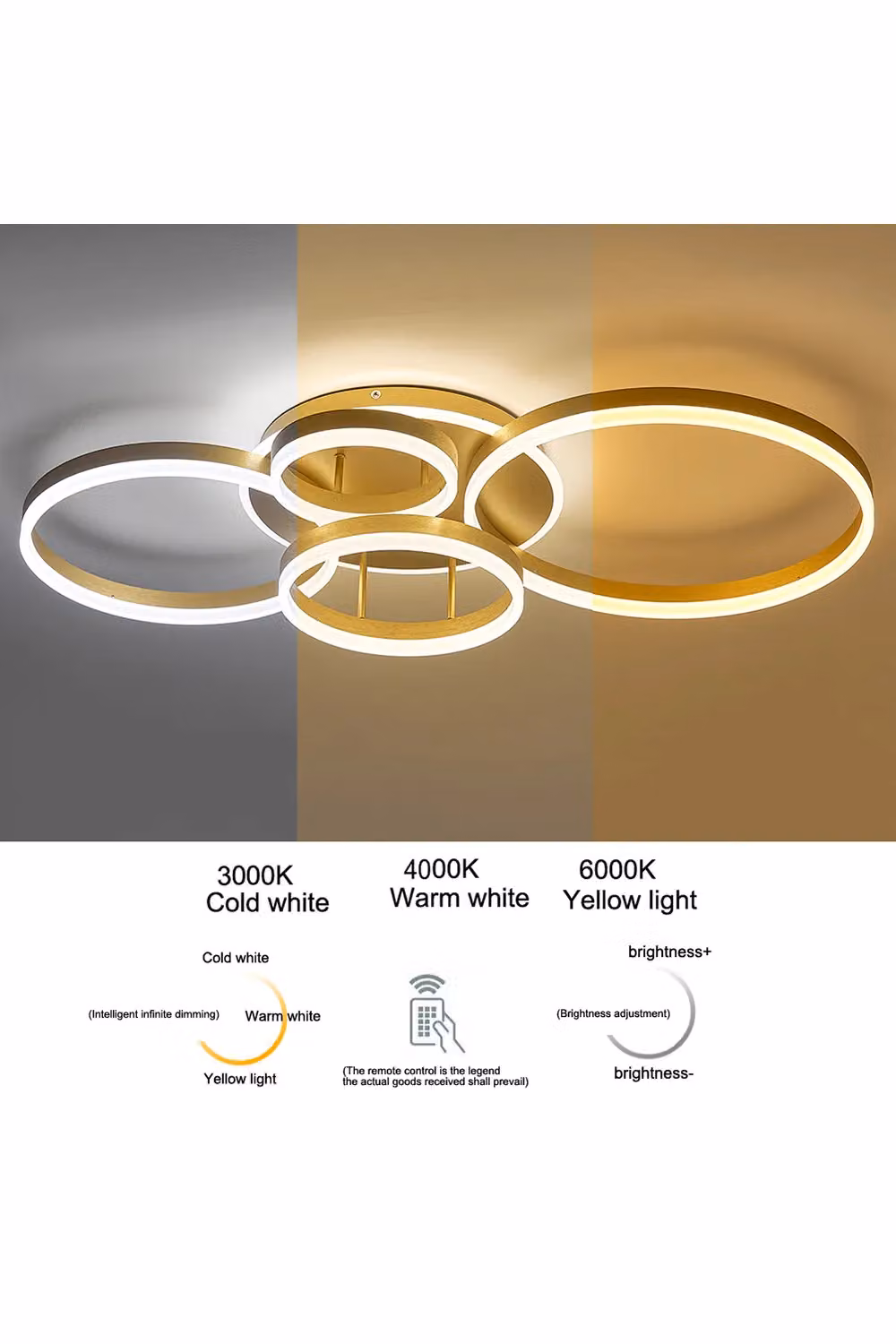 Living and Home Classic Golden Loops LED Ceiling Light in Gold/Brass – 3