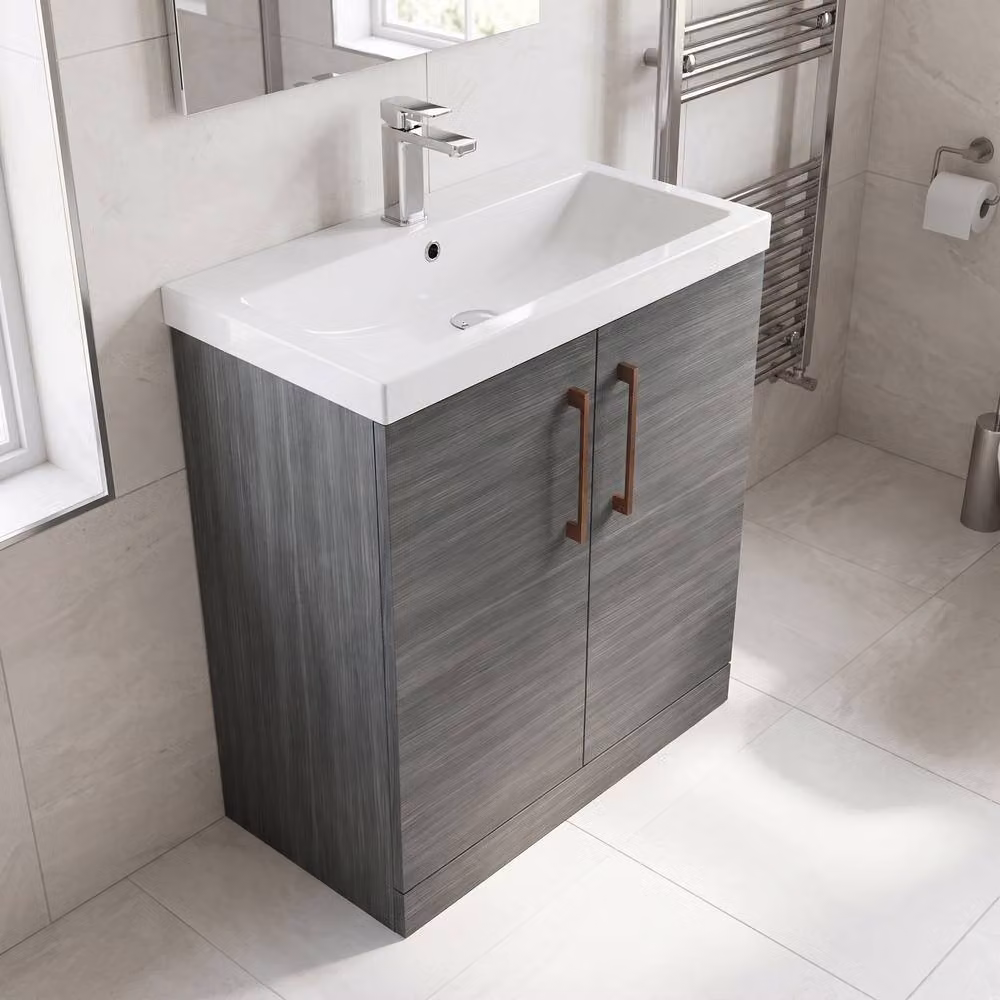 Balterley Anthracite Woodgrain 2-Door Bathroom Floor Vanity Unit with Basin, Grey – 2