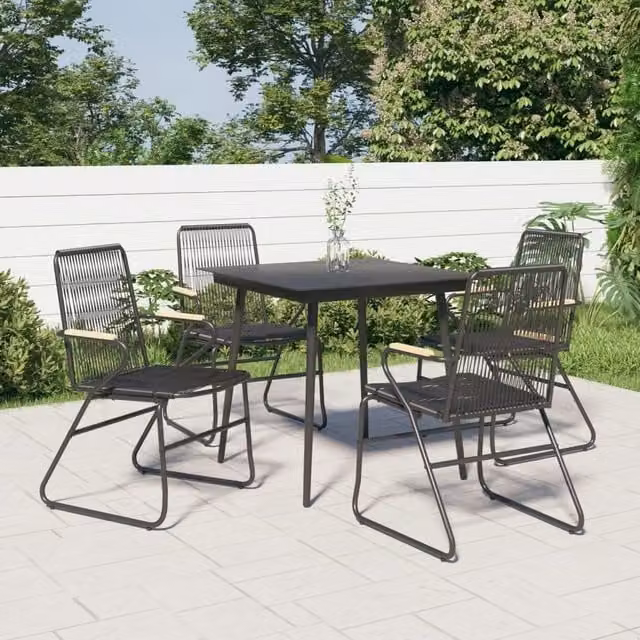 Berkfield Home Set of 4 Black PVC Rattan and Steel Garden Chairs, W: 58 cm, D: 59 cm, H: 85.5 cm – 1