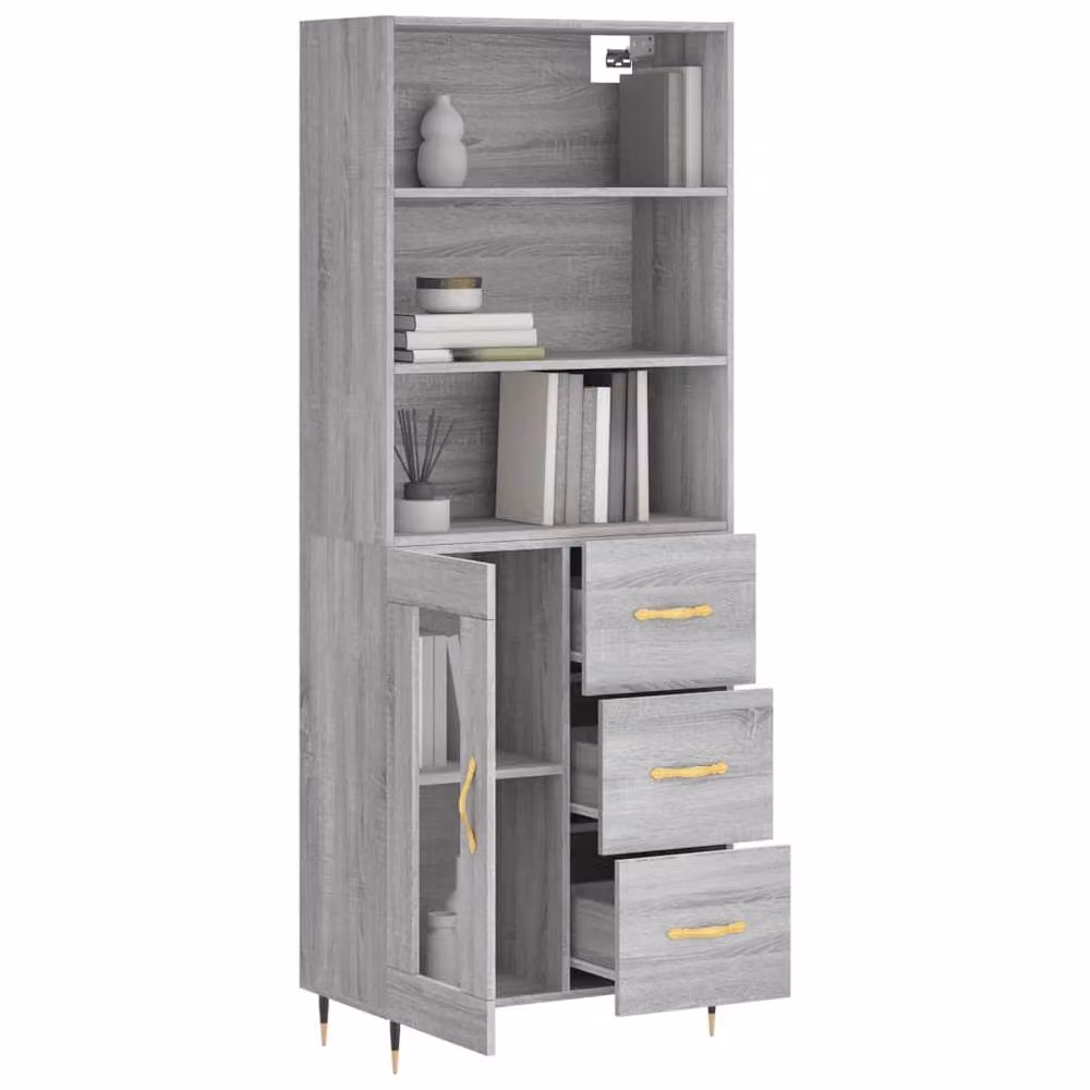 Berkfield Home Modern Grey Sonoma Highboard W/D/H: 69.5 x 34 x 180 cm – 3
