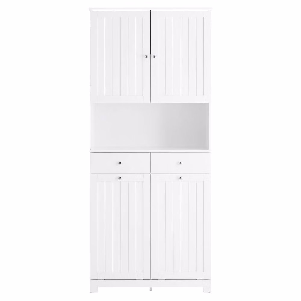 SoBuy Coastal White Bathroom Tall Cabinet with 4 Doors, 2 Drawers and Open Shelf – 2