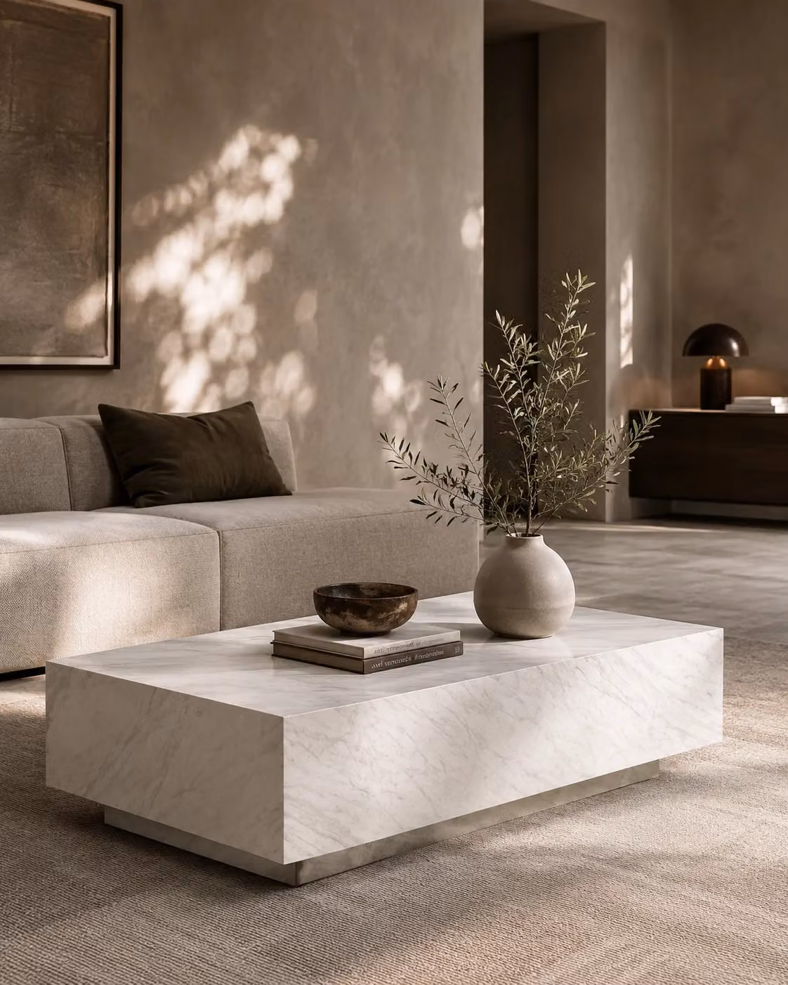 Tommy Franks Tetra Coffee Table in White Marble with Matt Finish, W/D/H: 140 x 80 x 42 cm