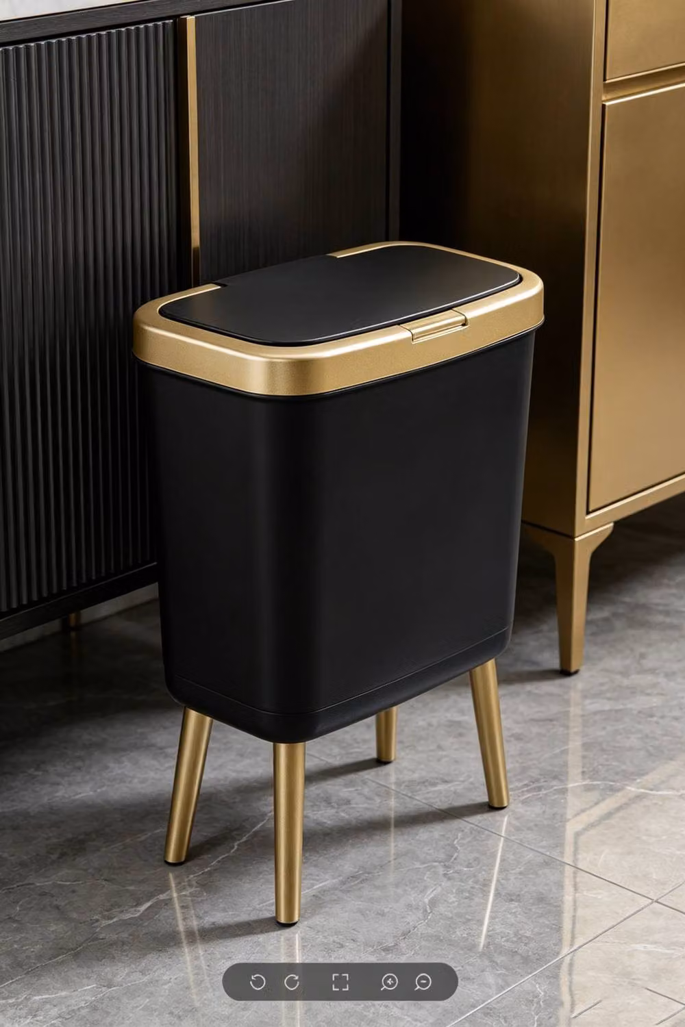 ExtraStar Black and Gold Plastic Bathroom Rubbish Bin with Flip Lid – 2