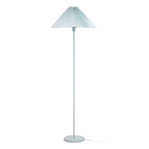 ValueLights Akira Blue Metal Slim Floor Lamp with Pleated Fabric Cone Shade and LED Bulb – 1