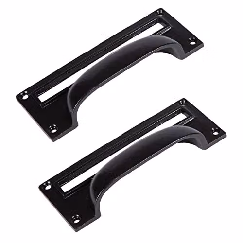 Hammer and Tongs Black Matt Iron Filing Cabinet Drawer Pulls with Card Frames, Pack of 2, W130mm x H50mm – 2