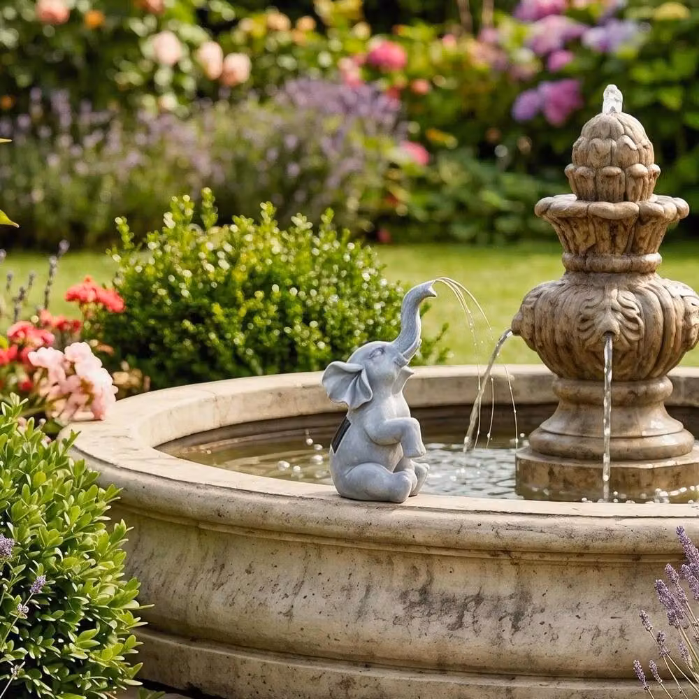 Alivio Solar Elephant Garden Figurine with Glowing LED Lights in Grey – 5