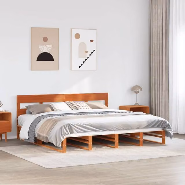 Berkfield Home Rustic Waxed Pine Bed Frame in Brown, 200 x 200 cm