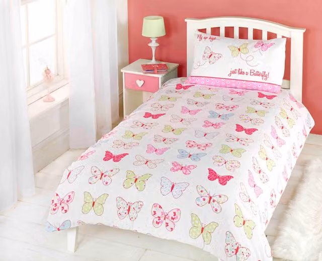 Rapport Home Fly Up High Butterfly Duvet Cover and Pillowcase Set, White, Single, 90 x 200 cm