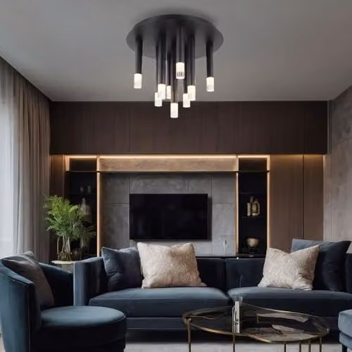 Netlighting Ryan Multi Arm Semi Flush Ceiling Lamp in Matt Black with 9x G9 Bulbs, Height: 29.6 cm – 4