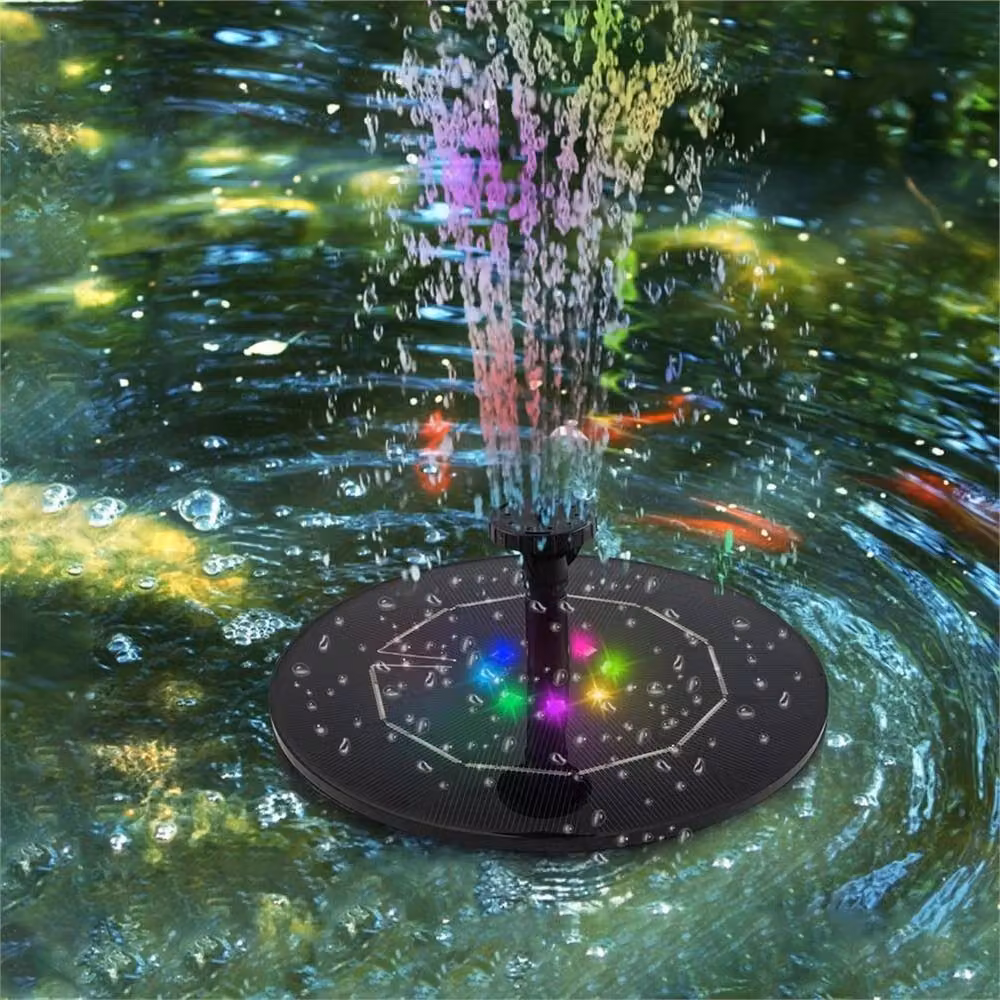 FLAVORA Solar Panel Powered Fountain Water Feature Pump with 8 RGB LEDs in Black, W/D/H: 100 x 100 x 100 cm – 3