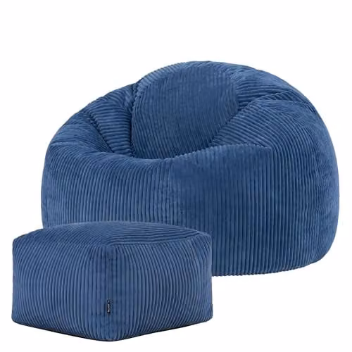 icon Kingston Cord Bean Bag and Footstool with Filling Included, Blue