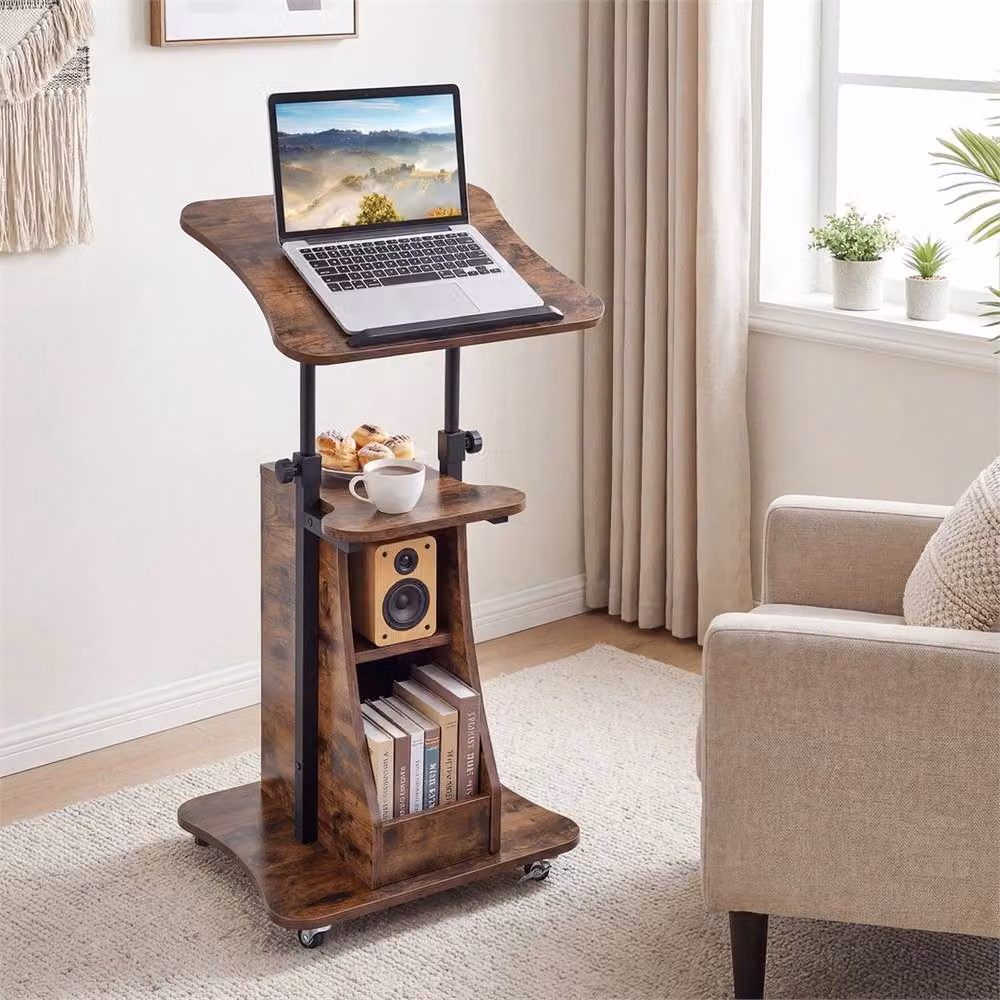 Havendro Rolling Podium Stand Lectern with Tilting Tabletop in Brown – 4