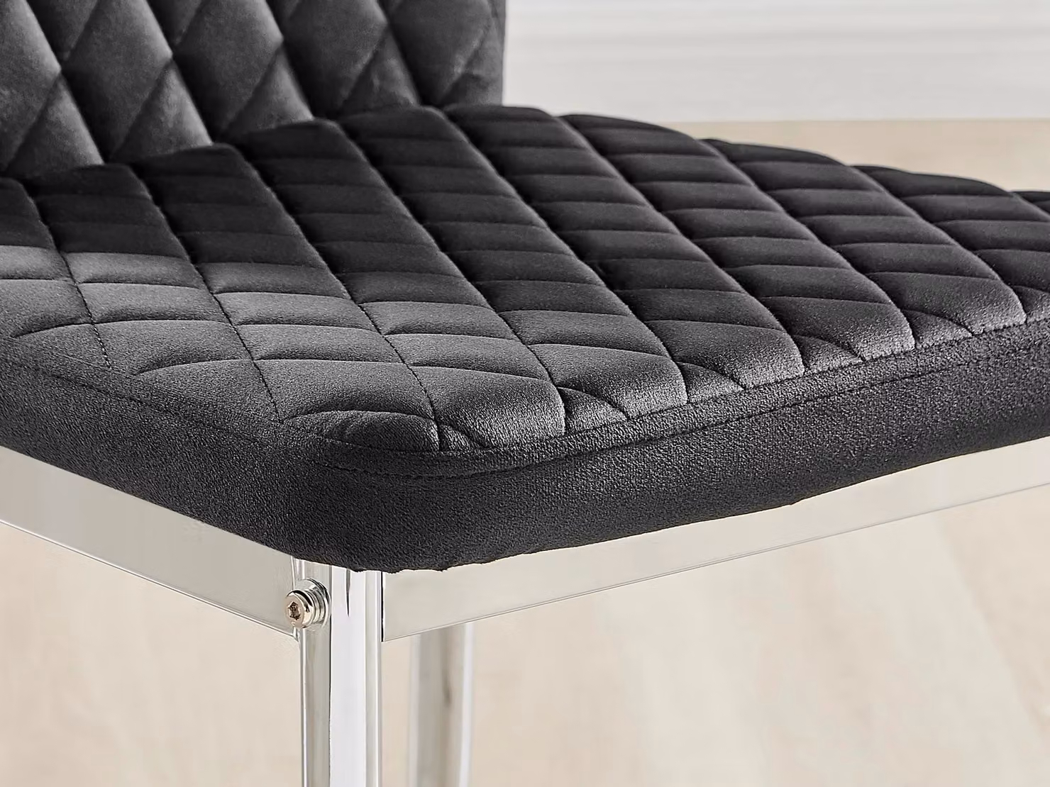 FurnitureboxUK Set of 4 Milan High Back Diamond Pattern Black Velvet Dining Chairs with Silver Chrome Metal Legs – 4