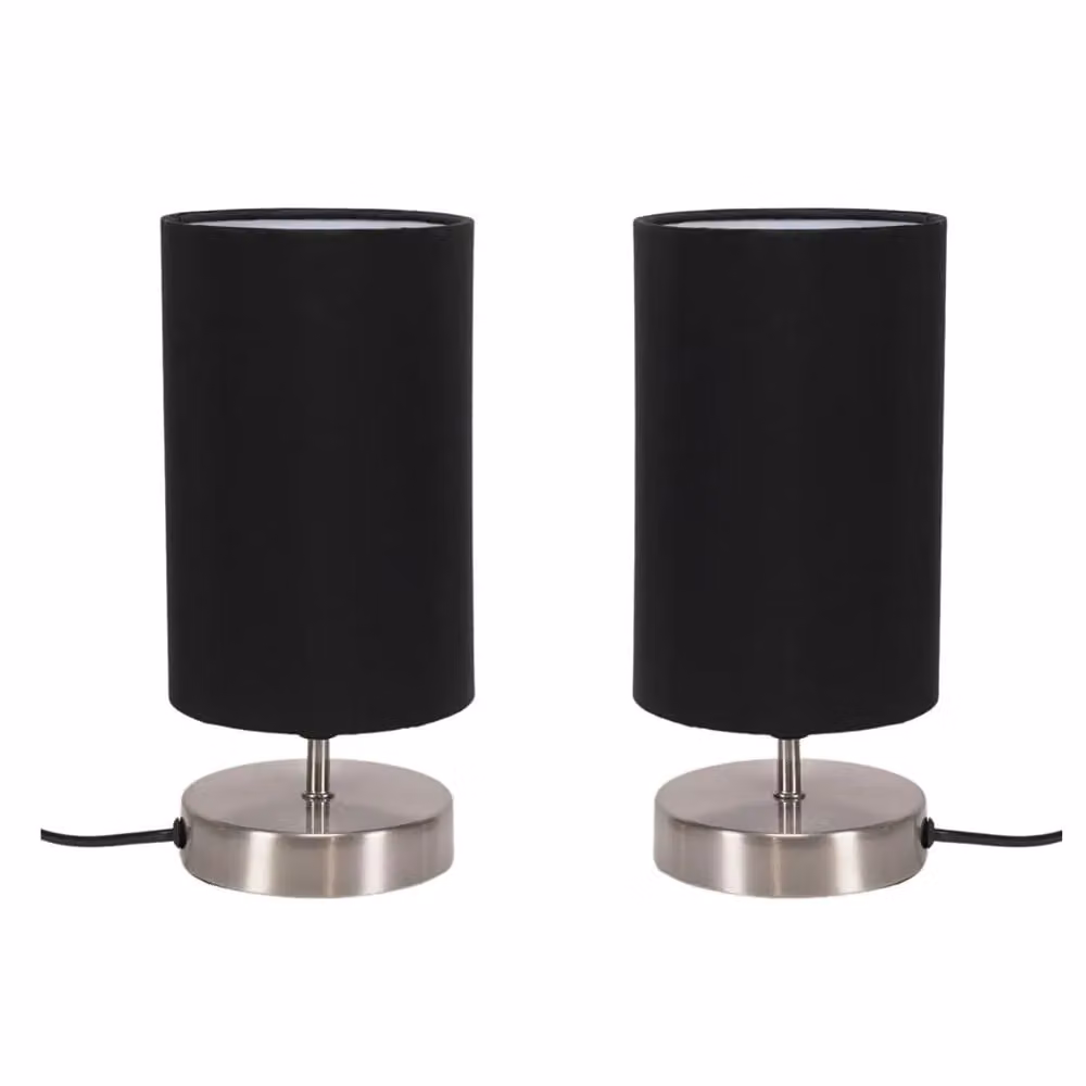 ValueLights Francis Pair of Dimmable Touch Table Lamps in Brushed Chrome and Black – 2