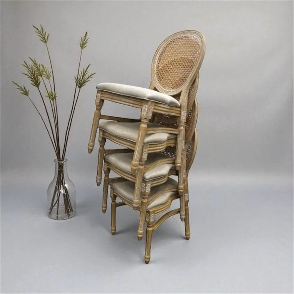 SPETLEK Set of 4 Beige Cane Backed Louis Dining Chairs with Rattan Detail – 2