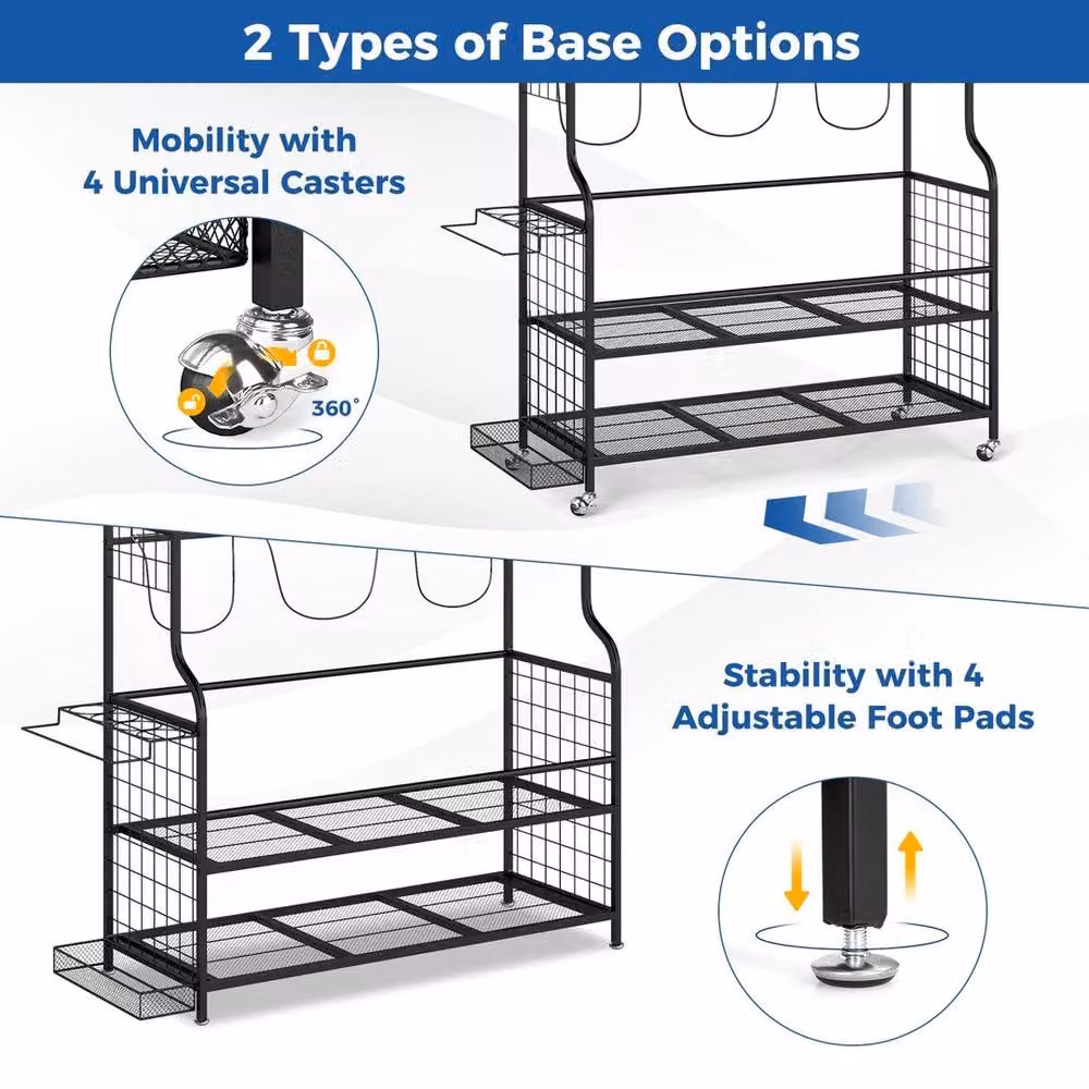 Kelvenix Mobile Sports Equipment Organizer in Black with Shoe Rack and Hanging Rod – 4