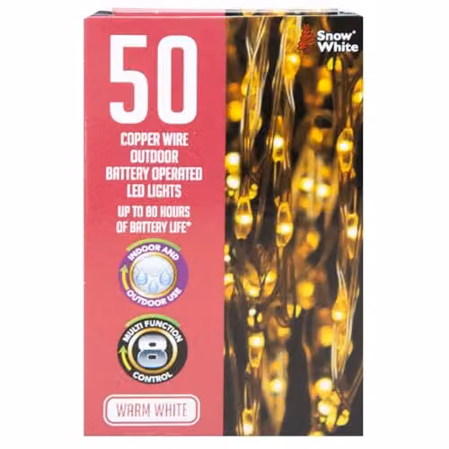 VFM e-Store Outdoor Copper Wire Christmas Lights with 50 White LEDs – 3