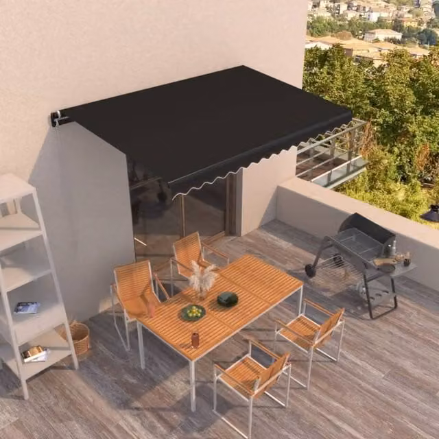 Berkfield Home Manual Retractable Awning with Crank in Anthracite Black, W: 400 cm, D: 350 cm – 1