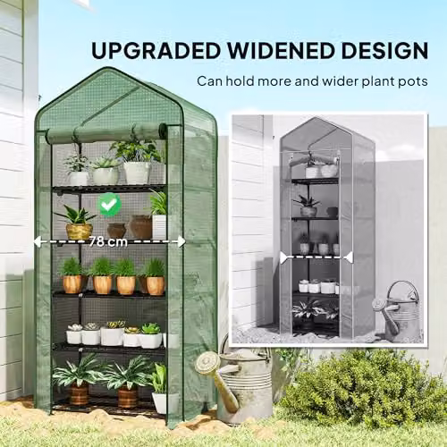Outsunny 5 Tier Widened Mini Freestanding Greenhouse in Green, W/D/H: 90 x 49 x 193 cm – 3