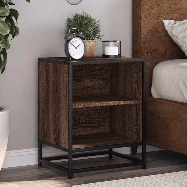 Berkfield Home Set of 2 Brown Oak Bedside Cabinets in Engineered Wood and Metal, W: 40 cm, D: 31 cm, H: 50 cm – 1