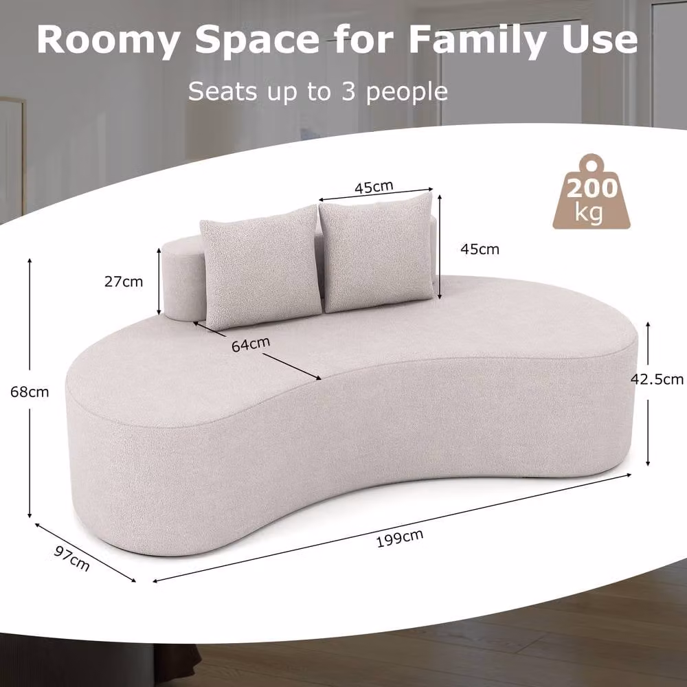 Costway Modern Upholstered Curved Fabric Sofa in Light Grey with 2 Scatter Cushions – 2