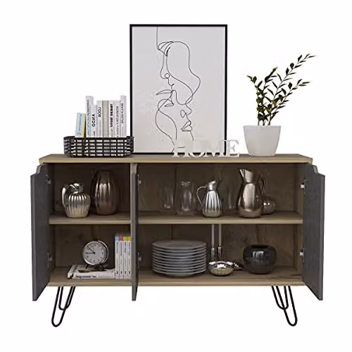 Core Products Manhattan 3 Door Medium Sideboard in Bleached Pine and Stone Effect – 2