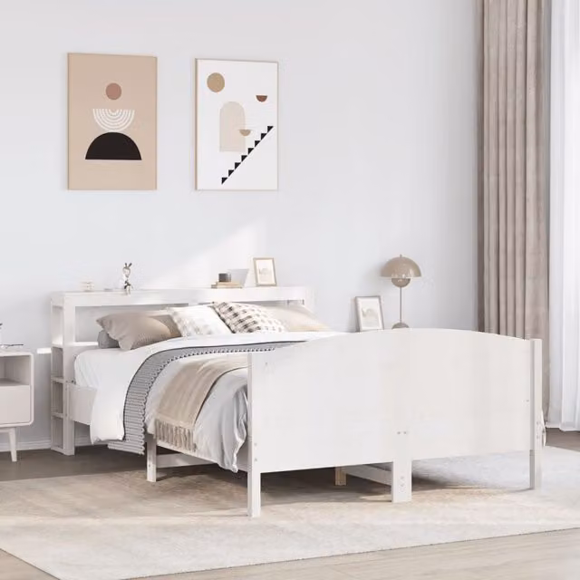 Berkfield Home Small Double Bed Frame in White Solid Pine Wood W/D/H: 120 x 200 cm