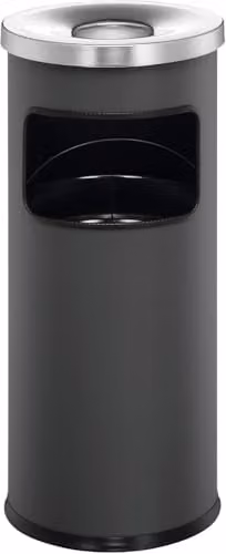 Durable Metal Round Waste Bin with Flip Lid Ashtray Top in Anthracite Grey, 17 Litre Bin Capacity and 2 Litre Ashtray Capacity