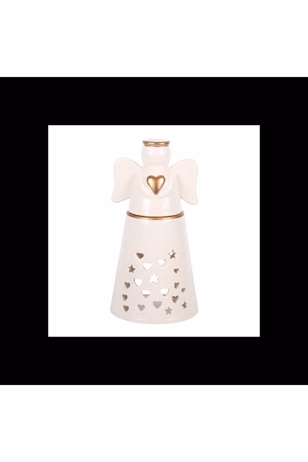 KDMD Angel Shaped White and Gold Ceramic Oil Burner with Heart and Star Cut-Outs – 2