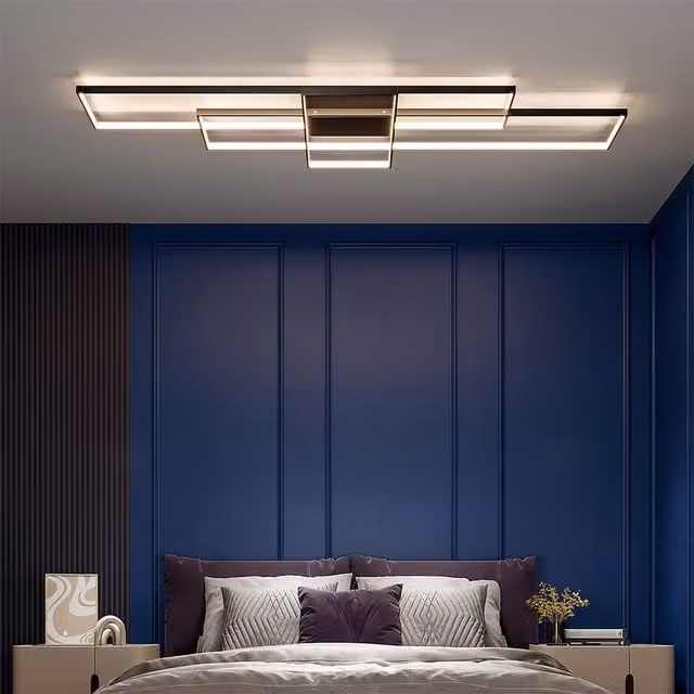 Livingandhome Modern Rectangular LED Semi Flush Ceiling Light, Black, 62W