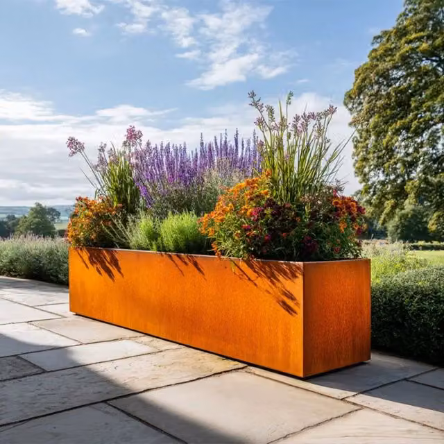 Access Garden Products Corten Steel Trough Planter with Feet in Brown, W: 150 cm – 1