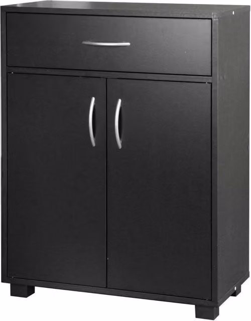 PAWNORA Modern Black Wooden Storage Cabinet with Hinged Doors and Internal Shelves – 1
