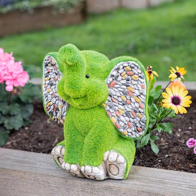 Garden Mile Flocked Moss Elephant Garden Ornament, Green