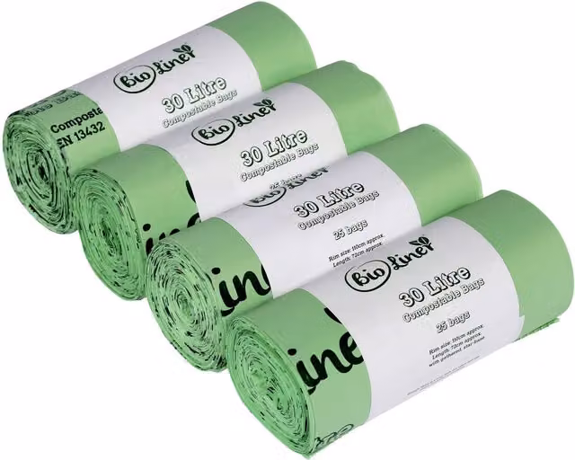 BioLiner Compostable Food Waste Bin Bags, Green, 30 Litre