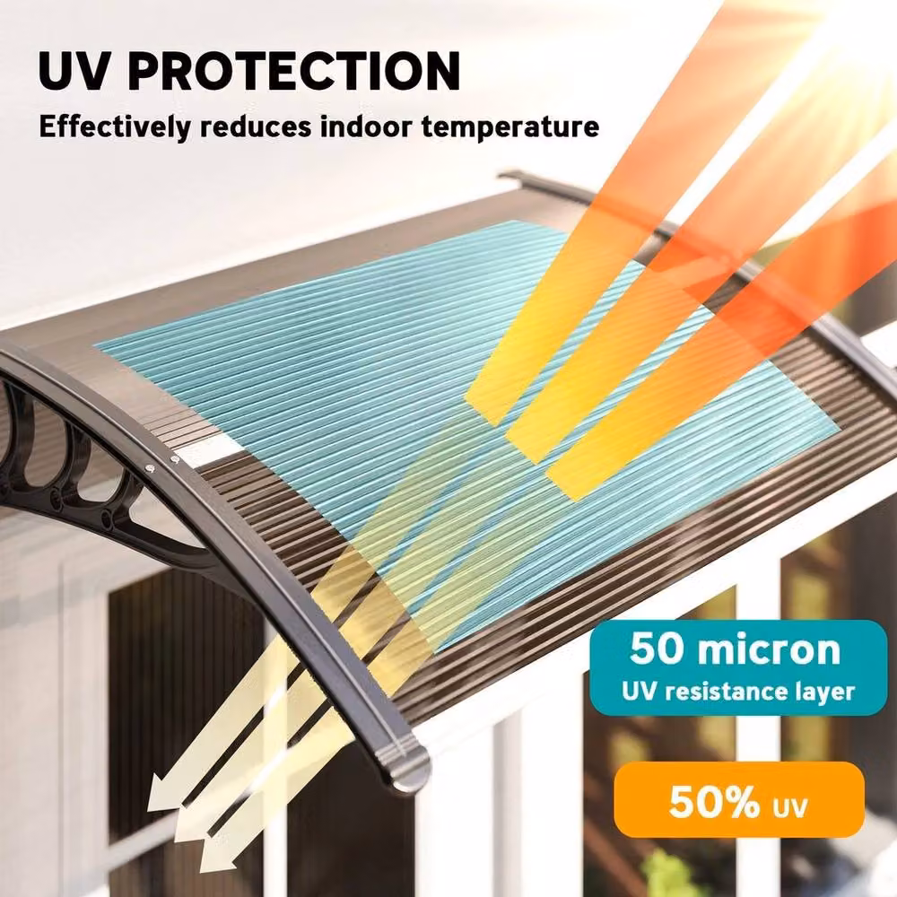 EONLION UV Waterproof Brown Polycarbonate Outdoor Window and Door Canopy Awning, Width: 100 cm – 4