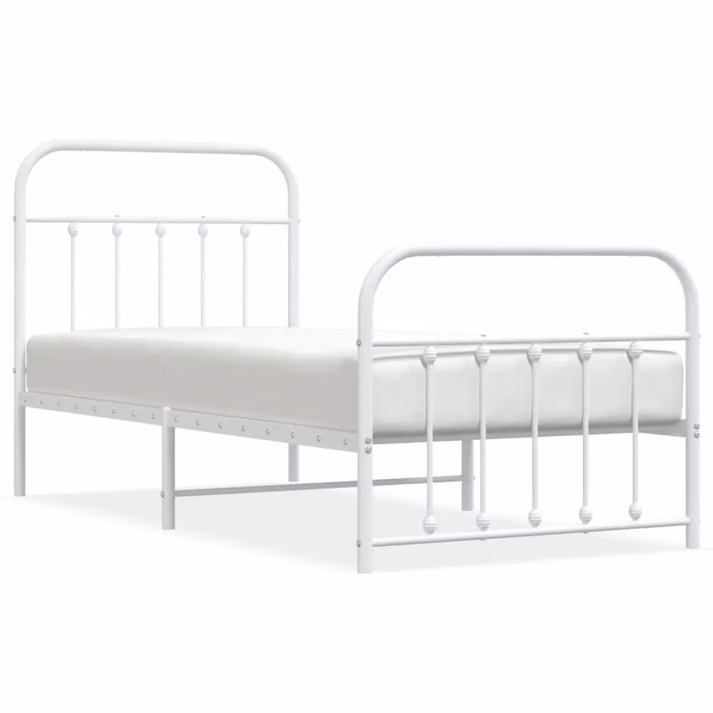 Berkfield Home Metal Bed Frame with Headboard and Footboard in White, W/D/H: 90 x 190 cm – 2