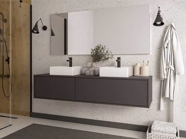 Vente-unique ISAURE II Wall-Mounted Vanity Unit in Anthracite Grey, W: 150 cm, D: 47 cm, H: 37 cm
