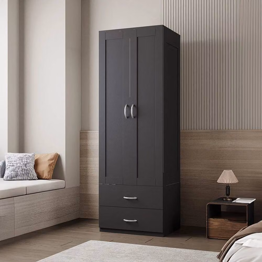 KORVIXA Black Modern Bedroom Wardrobe with Integrated Drawers and Hinged Doors, H 180 x W 100 x D 100 cm – 3