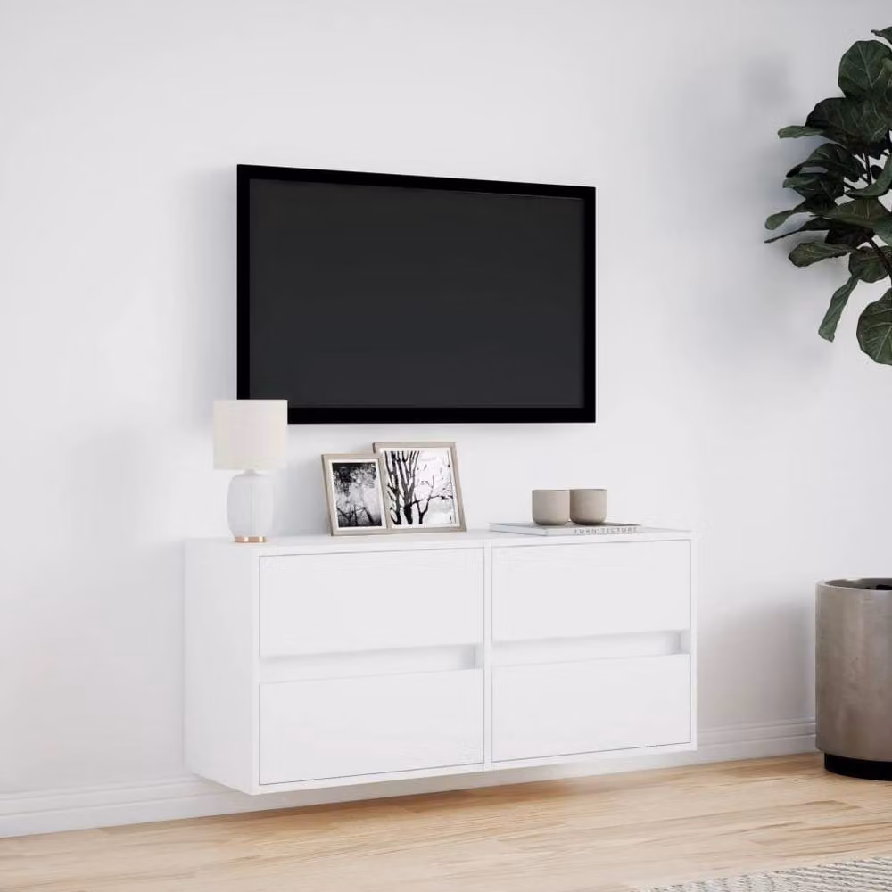 Berkfield Home Modern TV Wall Cabinet with LED Lights in White, W/D/H: 100 x 31 x 45 cm – 2