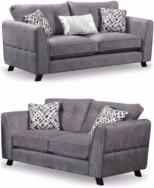 Furnishings For Less UK Ariana Grey 3 + 2 Seater Microfibre Fabric Sofa Set with Scatter Cushions – 1