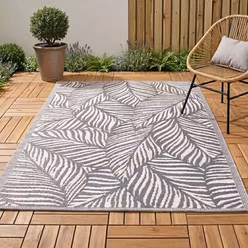 Jack Stonehouse Classic Pattern Woven Outdoor Floor Rug, Grey Floral, W: 120 cm x D: 120 cm x H: 1 cm