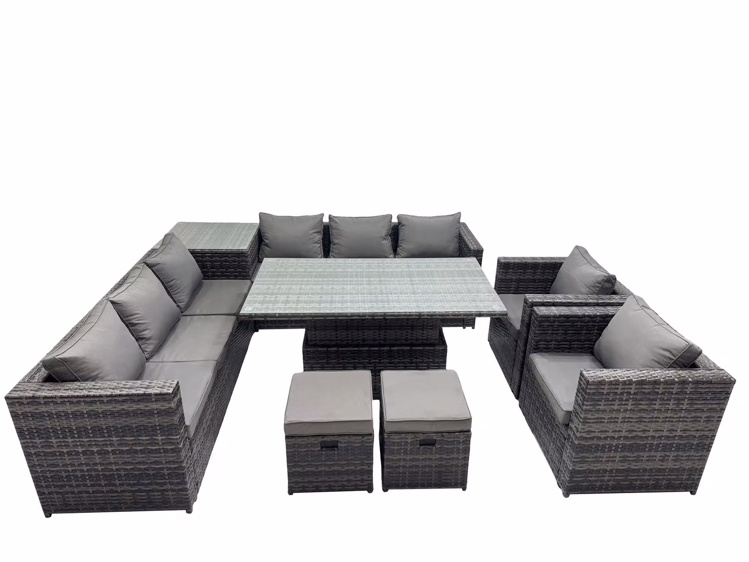 Fimous 10 Seater Outdoor Garden Rattan Furniture Set in Grey with 3 Seater Sofa, Coffee Table and Ottoman – 2