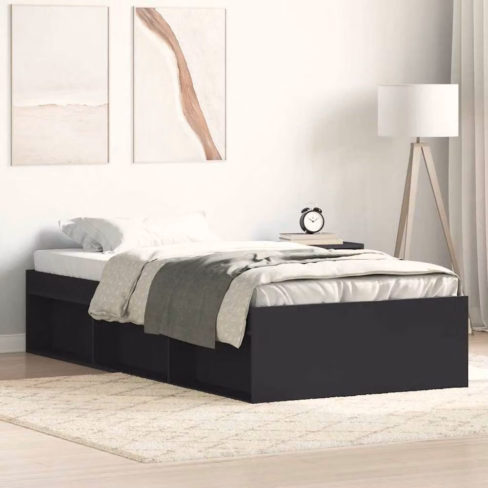 Berkfield Home Modern Black Bed Frame with Side Compartments, W: 100 cm, L: 200 cm – 2