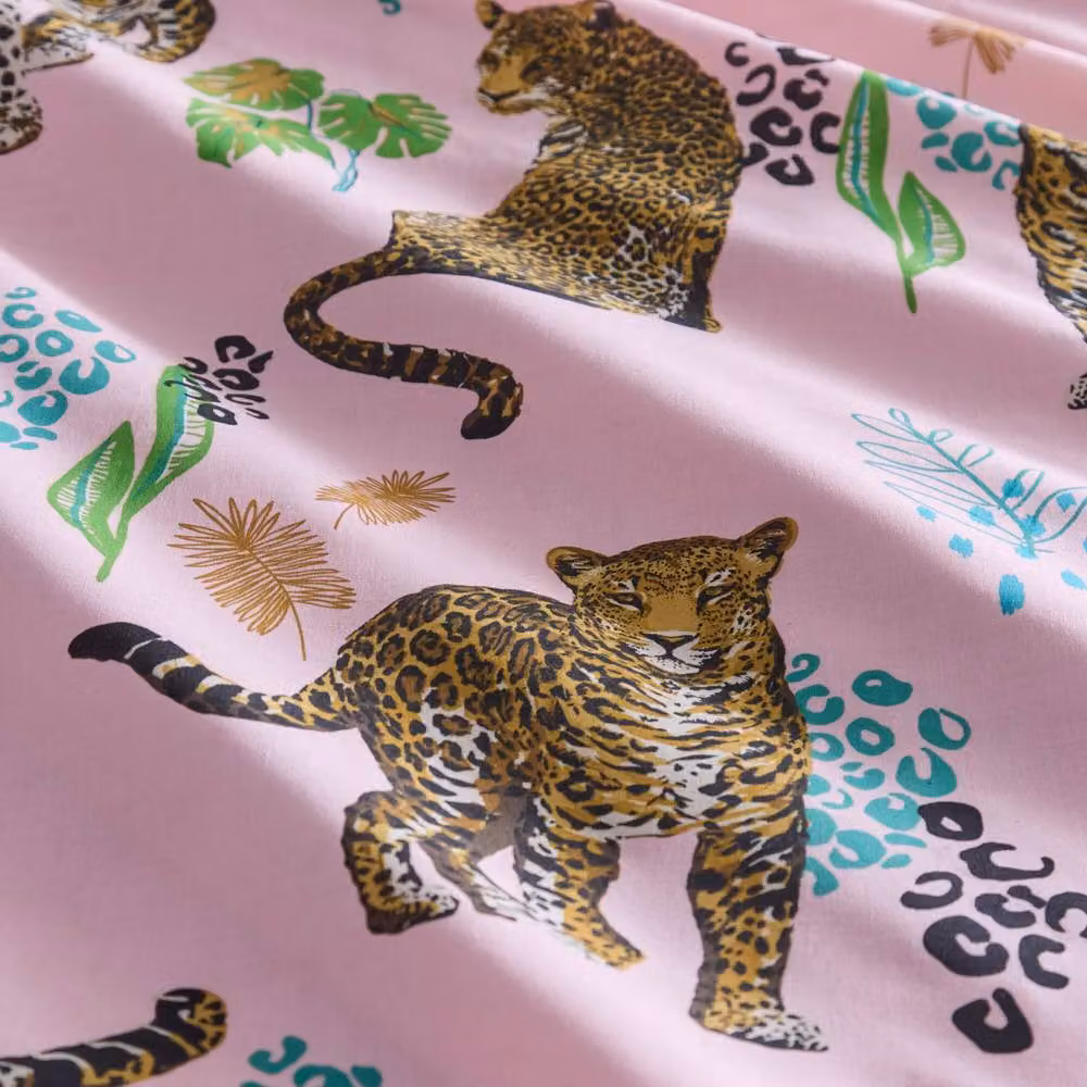 Portfolio Home Night Jaguar Animal Print Duvet Cover Set with Pillowcases in Pink, Super King, Duvet Cover: 200 x 200 cm, Pillowcases: 50 x 75 cm – 2