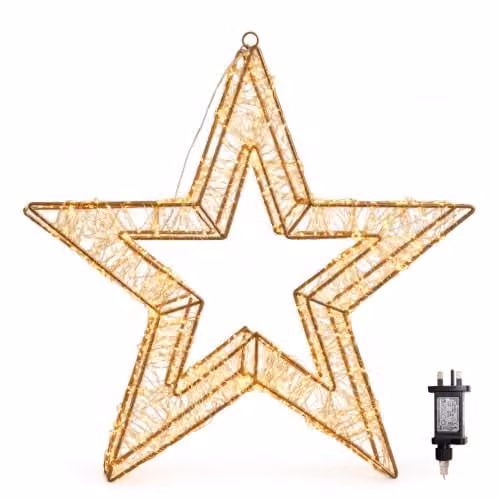 Samuel ALEXANDER Gold Metal Hanging Galaxy Star Christmas Decoration with Warm White LEDs, Width: 58 cm – 2