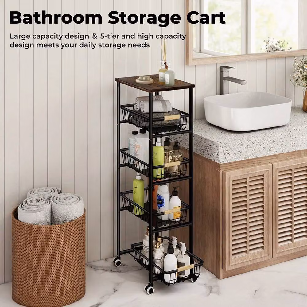 Kelvenix 5 Tier Kitchen Trolley Storage Rack Cart in Black – 4