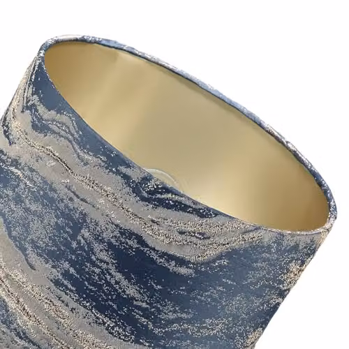 Happy Homewares Navy Blue Jacquard Cotton Cylinder Lampshade with Gold Leaf Foil Wavy Decor, W/D/H: 18 x 18 x 25 cm – 2