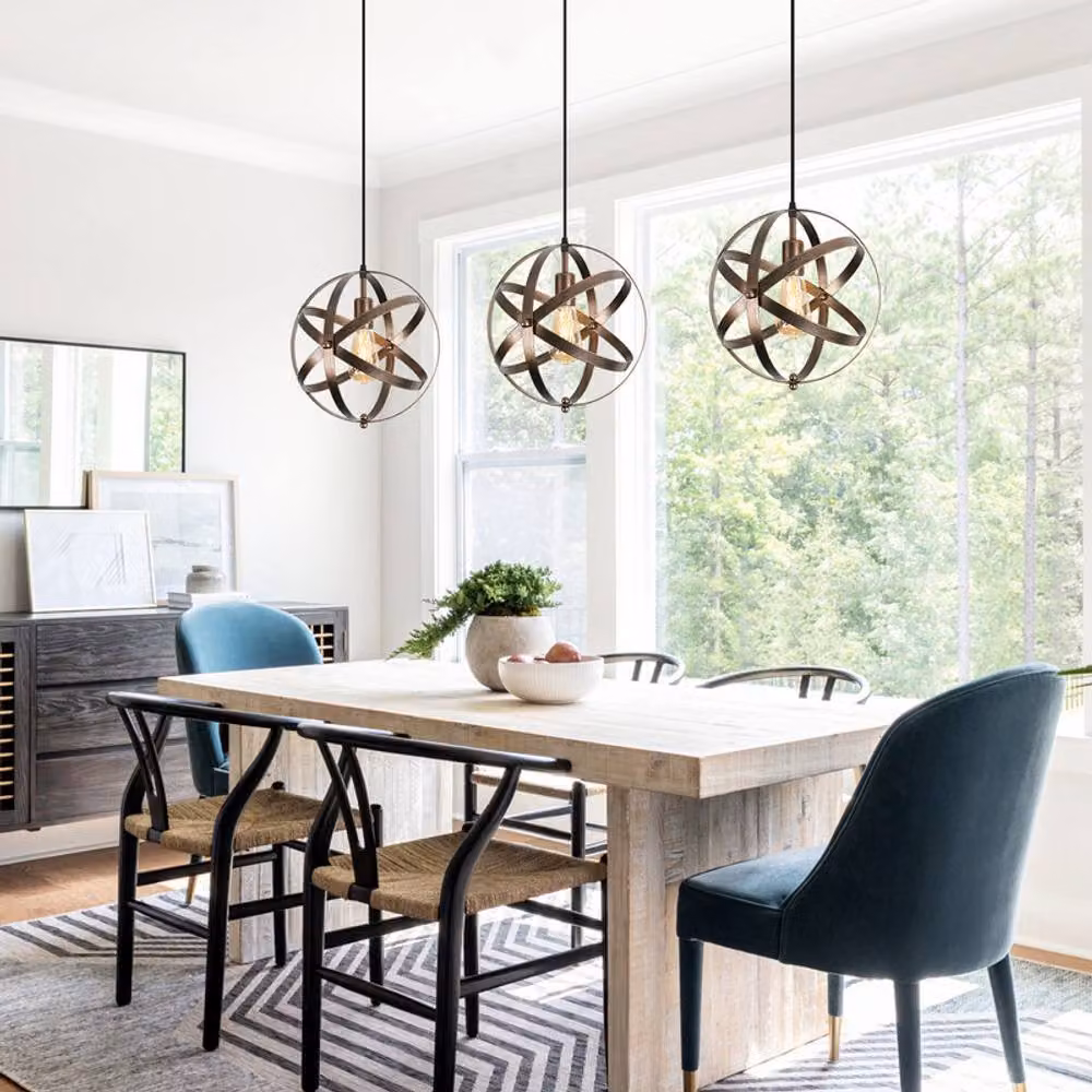 COMELY Industrial Copper Pendant Ceiling Light with Transparent Glass Globe Chandelier – 3