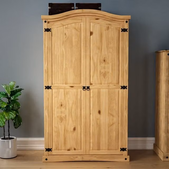 Vida Designs Rustic Pine 2 Door Wardrobe in Brown
